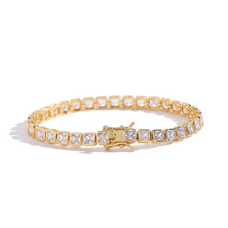 Pulseira Quadradinha Cristal 4 mm - Cravejada com Zircônias