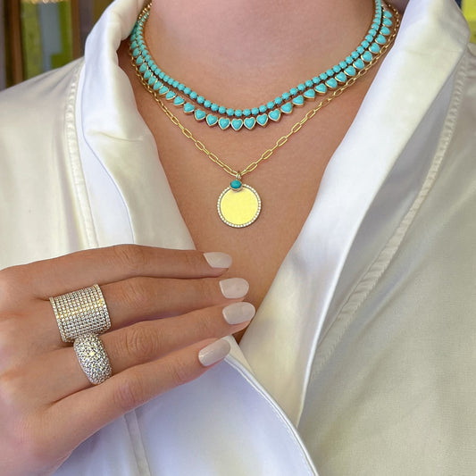 Colar de Coração Turquesa - Cravejado com zircônias