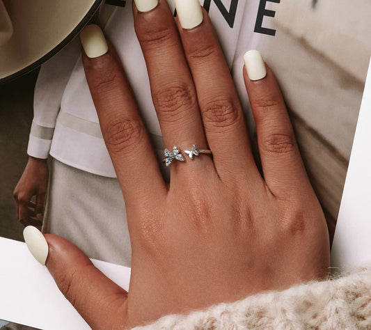 Anel Borboleta no campo - 100% Prata 925