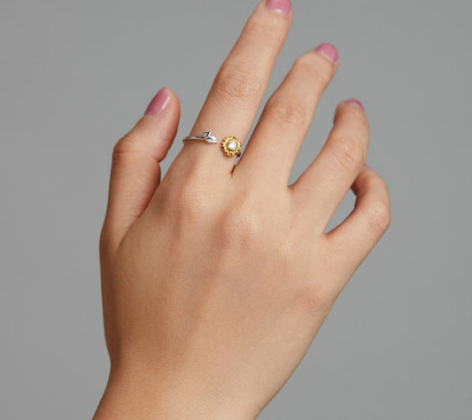 Anel Girassol - 100% Prata com zircônia