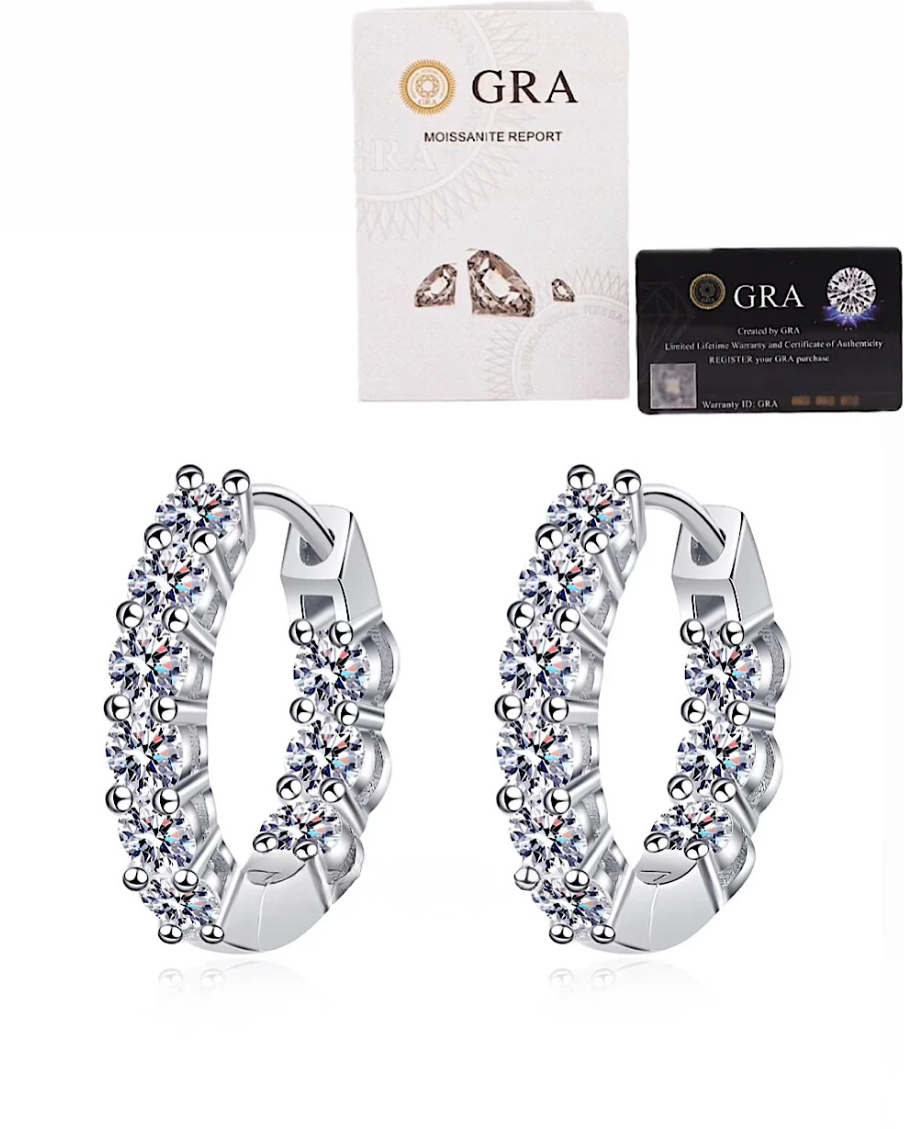 Brinco Argola Moissanite - 100% Prata 925