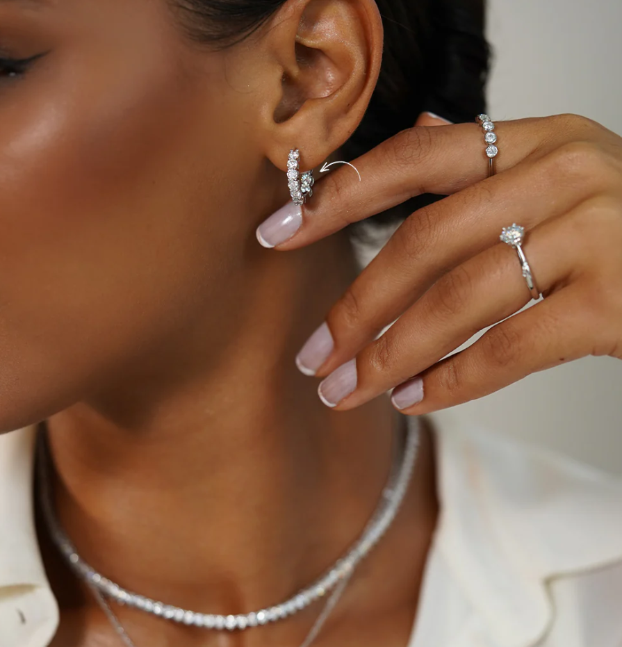 Brinco Argola Moissanite - 100% Prata 925