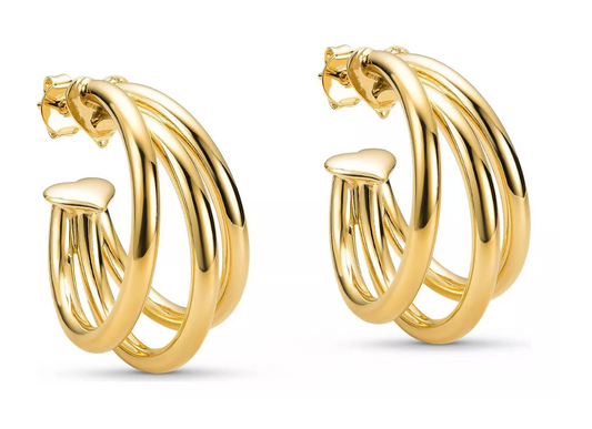 Brinco argola tripla tubo - Banhada a ouro 18k