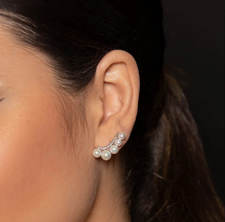 Brinco Ear cuff pérola cristal