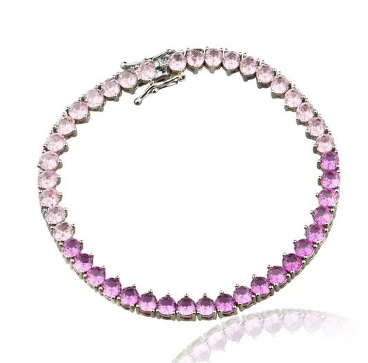 Pulseira Riviera Pink e cristal - Cravejada com zircônias