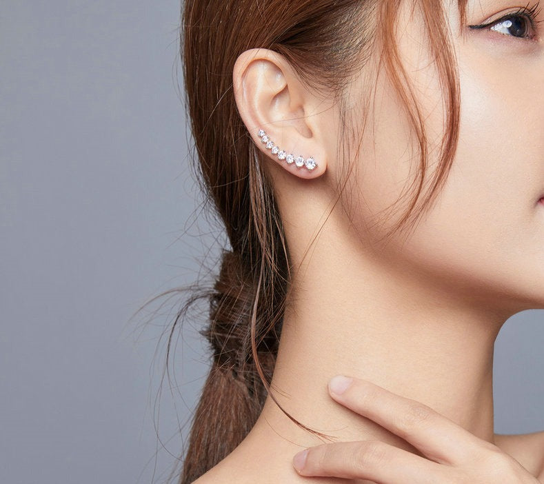 Brinco Ear Cuff Cristal - 100% Prata 925 com zircônias