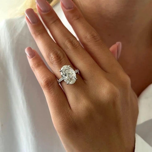 Anel Pedra Oval Moissanite - 100% Prata 925
