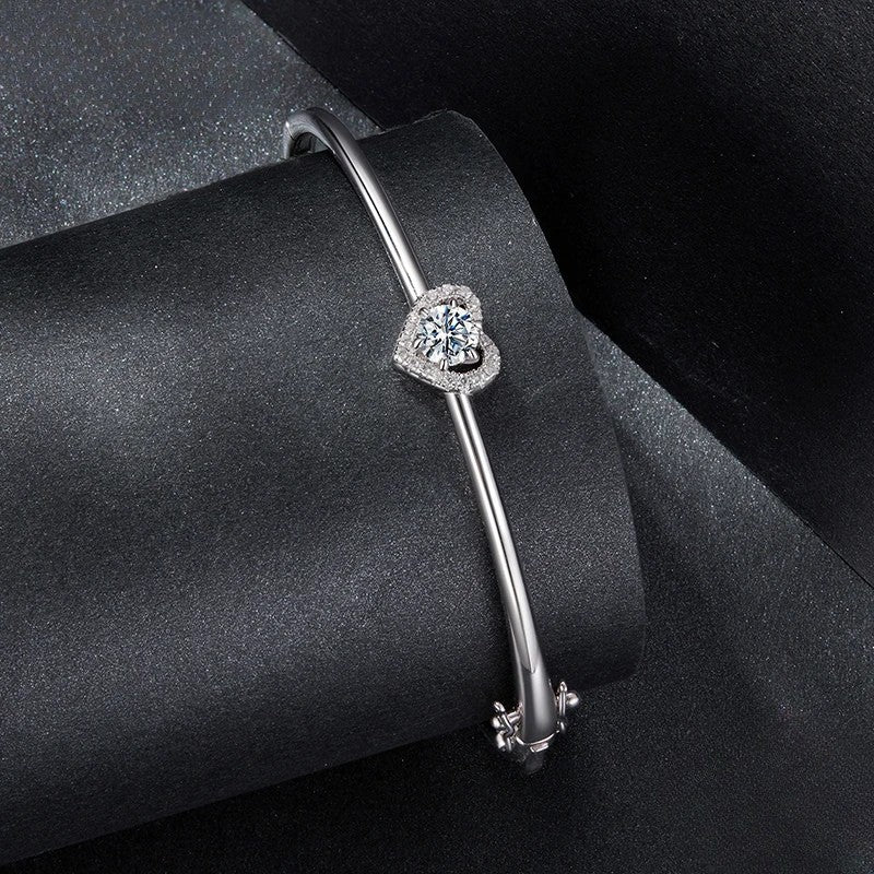 Bracelete de Coração Moissanite 0.5CT - 100% Prata 925