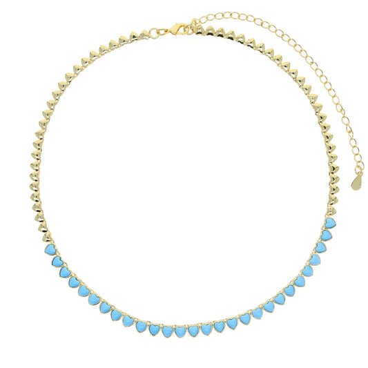 Colar de Coração Turquesa - Cravejado com zircônias