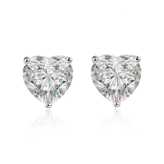 Brinco Solitário de Coração Moissanite 1CT - 100% Prata 925