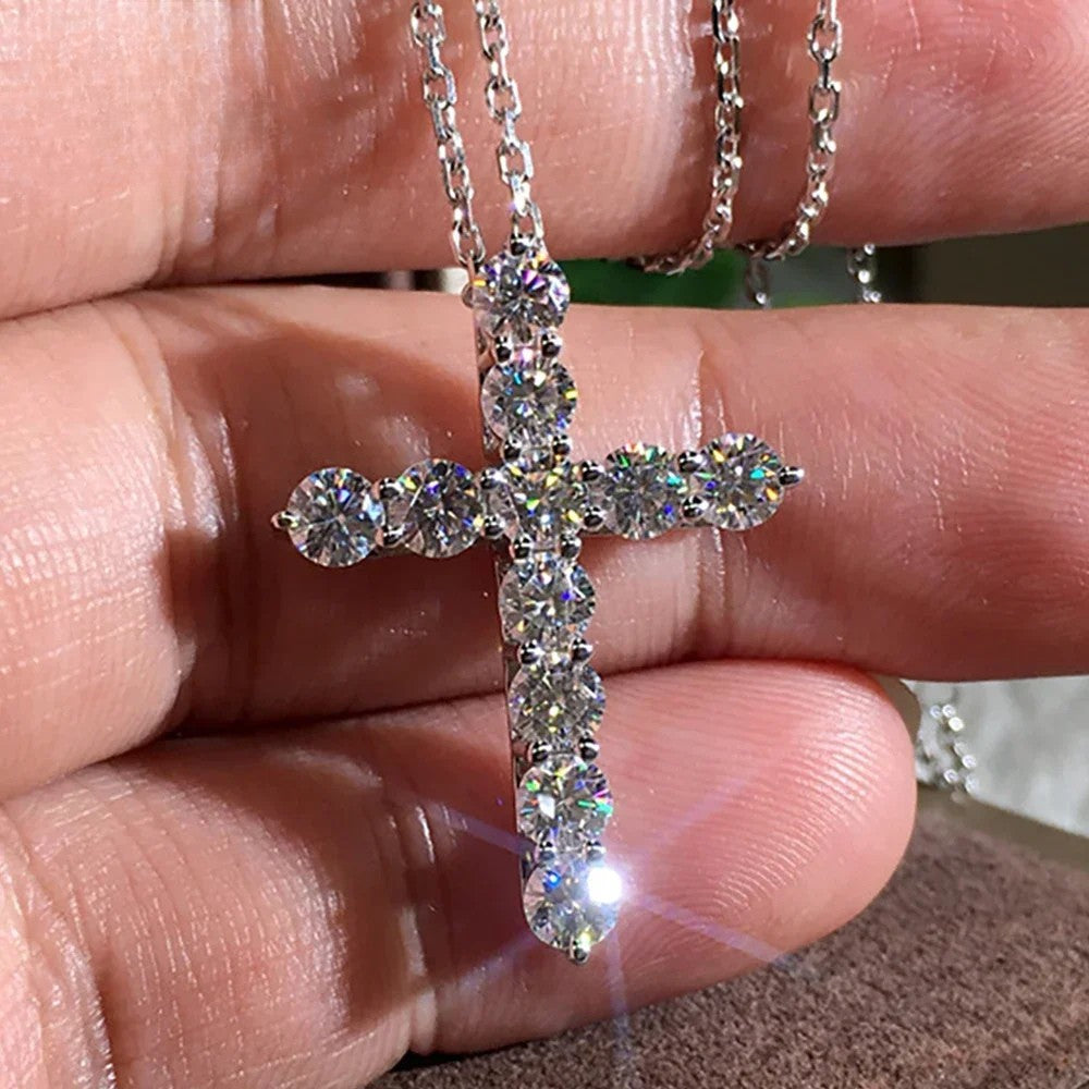 Colar Crucifixo Moissanite - 100% Prata 925