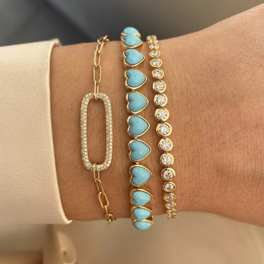 Pulseira de Coração Turqueza - Cravejada com zircônias
