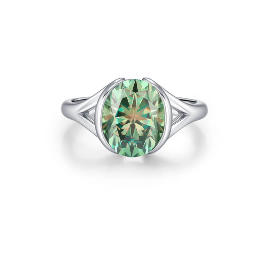 Anel Oval Verde Moissanite 3 ct - 100% Prata 925