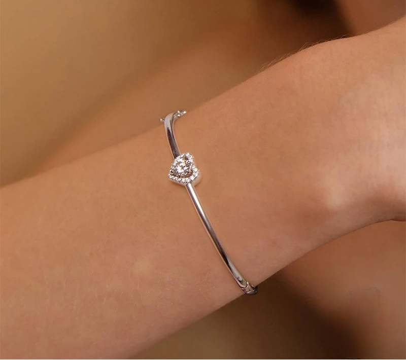 Bracelete de Coração Moissanite 0.5CT - 100% Prata 925