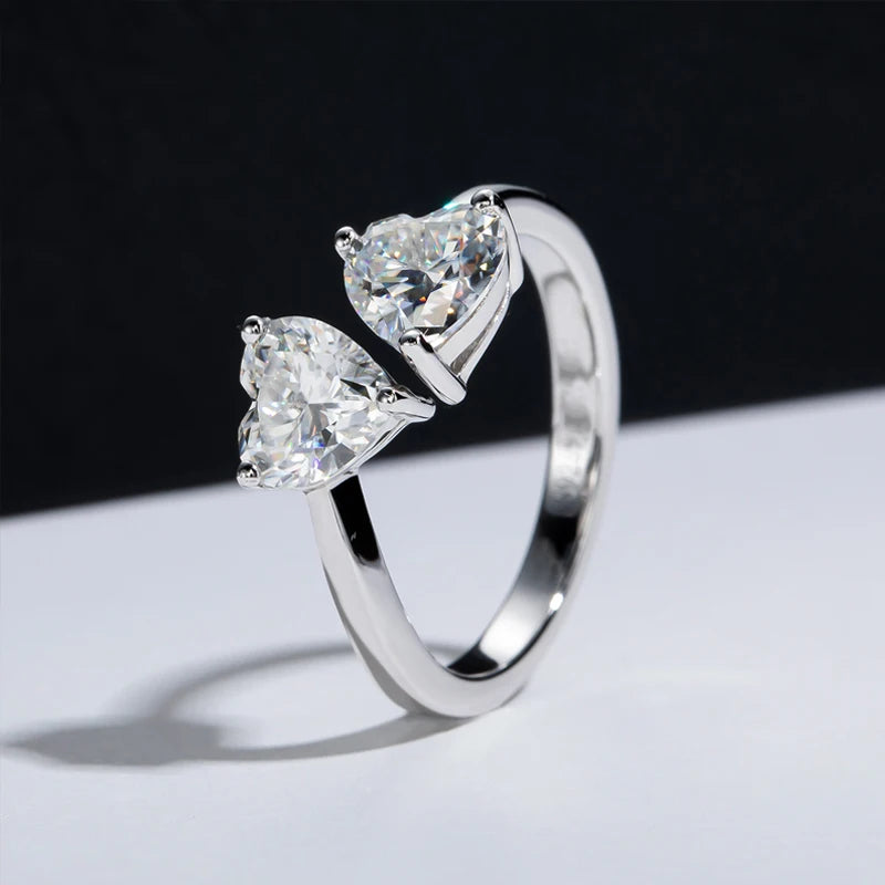 Anel Coração Duplo Moissanite - 100% Prata 925