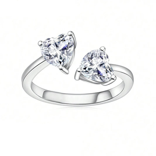 Anel Coração Duplo Moissanite - 100% Prata 925