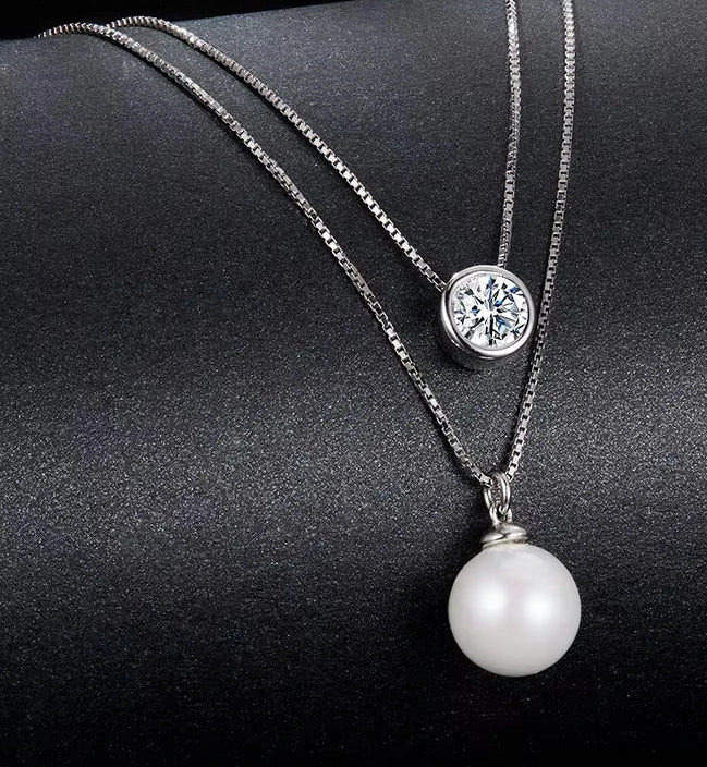 Colar Duplo Pearl Moissanite - 100% Prata 925
