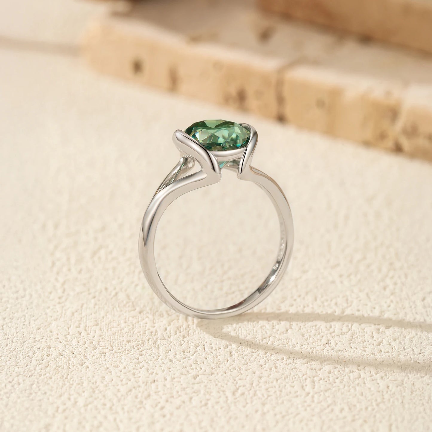 Anel Oval Verde Moissanite 3 ct - 100% Prata 925