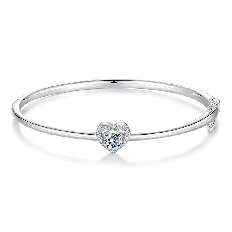 Bracelete de Coração Moissanite 0.5CT - 100% Prata 925