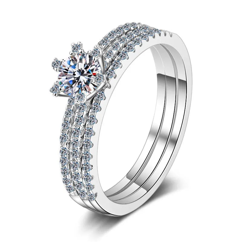 Conjunto de Anéis Diamond Moissanite - 100% Prata 925