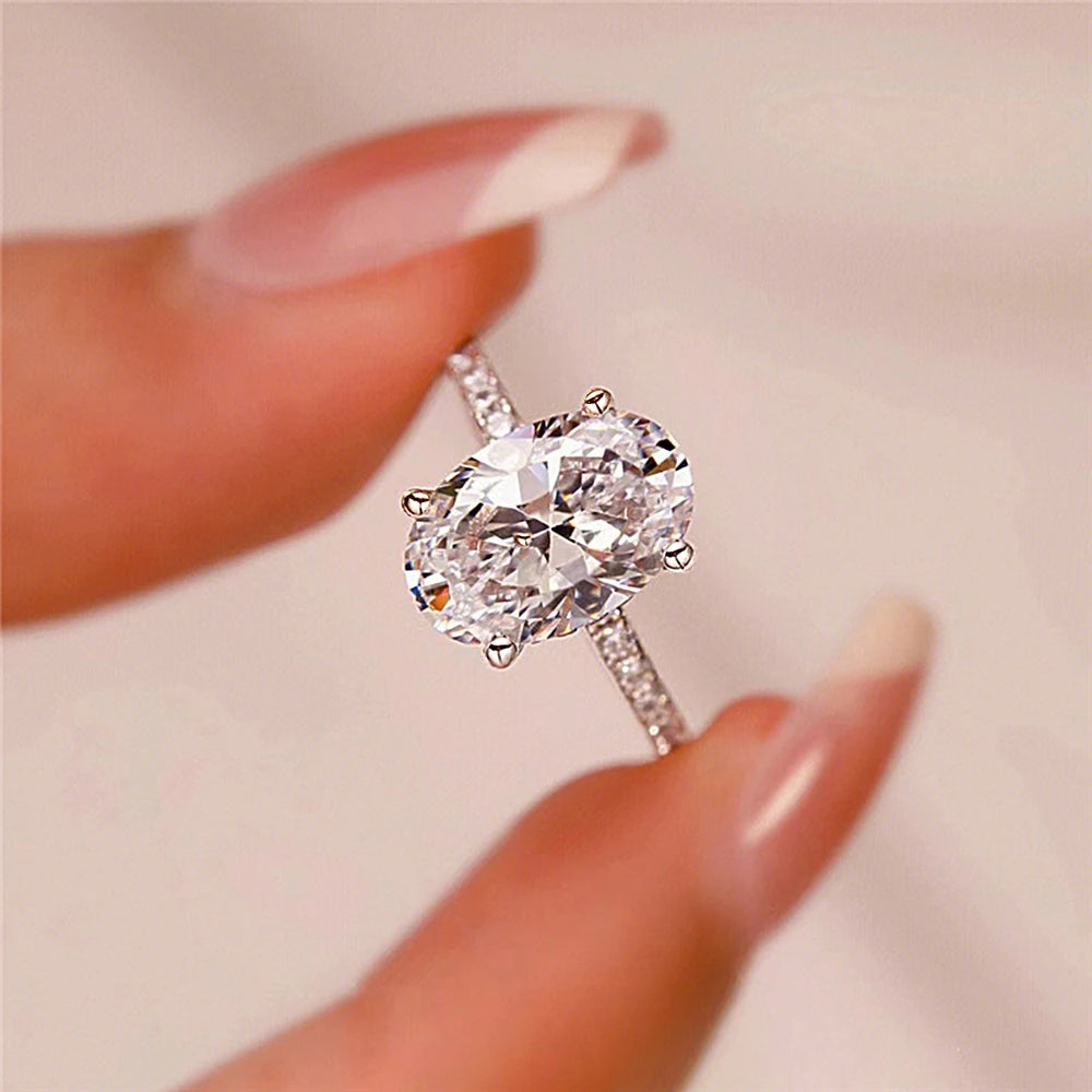 Anel Pedra Oval Moissanite - 100% Prata 925