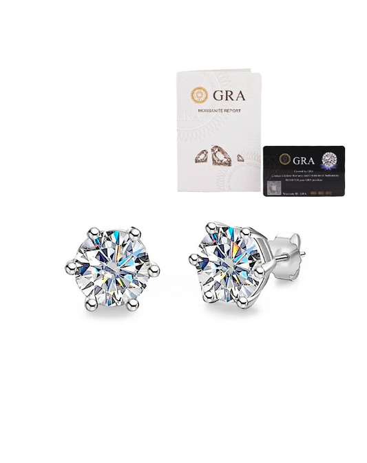 Brinco Solitário Moissanite - 100% Prata 925