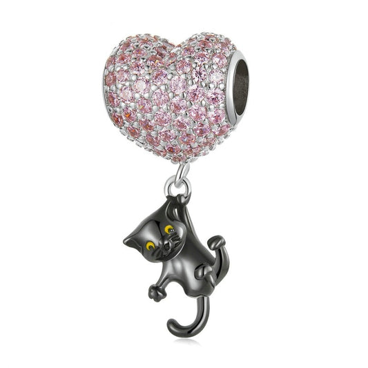 Charm Gato Pink Cristal - 100% Prata 925 Com Zircônia