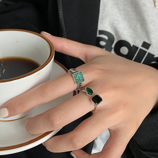 Anéis Green Stone - 2 Peças