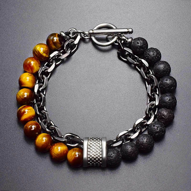 Pulseira Black Stone - Pedras Vulcânicas e Aço Inoxidável