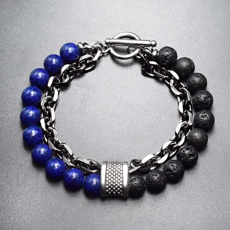 Pulseira Black Stone - Pedras Vulcânicas e Aço Inoxidável