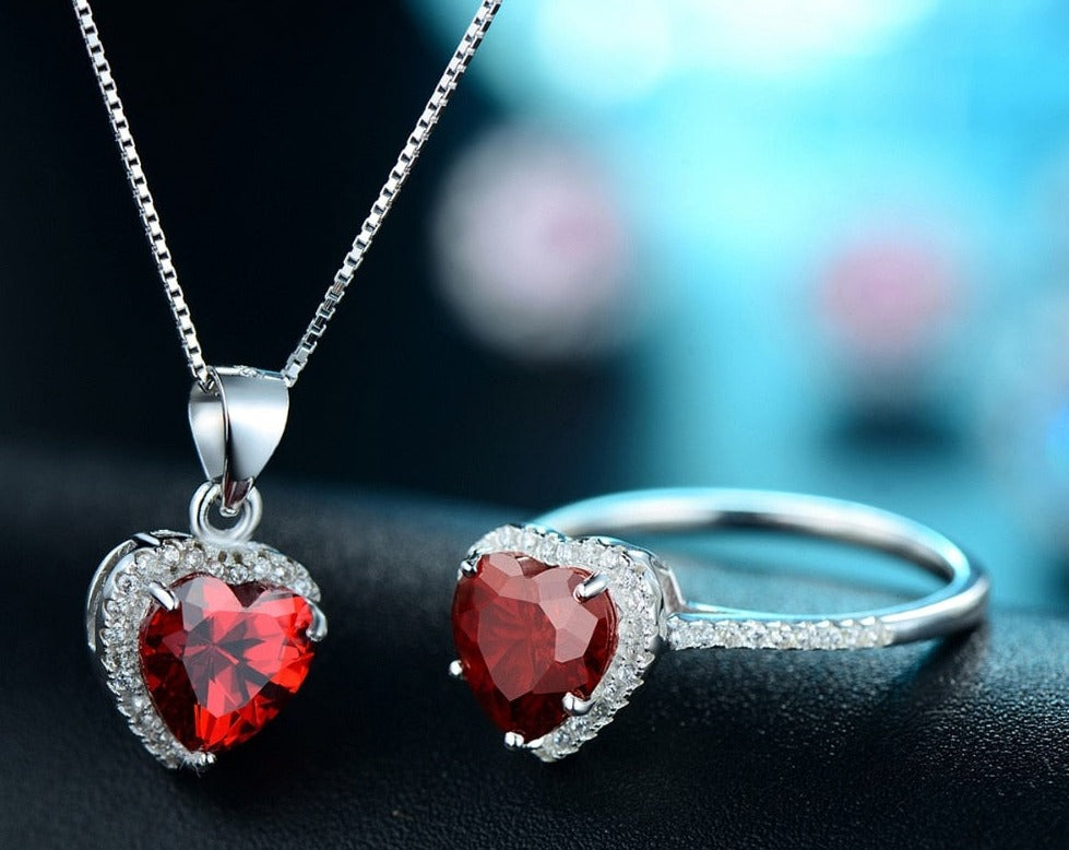 Conjunto Red Love - 100% Prata com zircônias