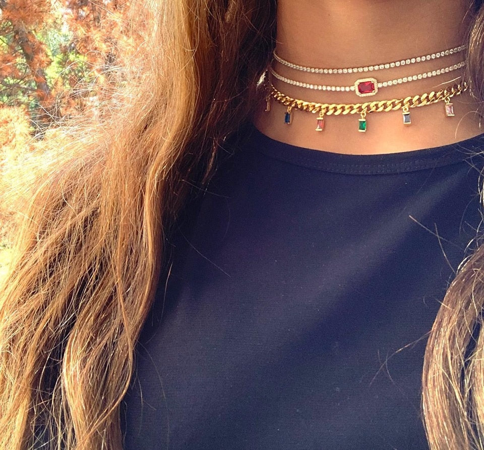 Colar Choker Colorido - Cravejado com zircônias