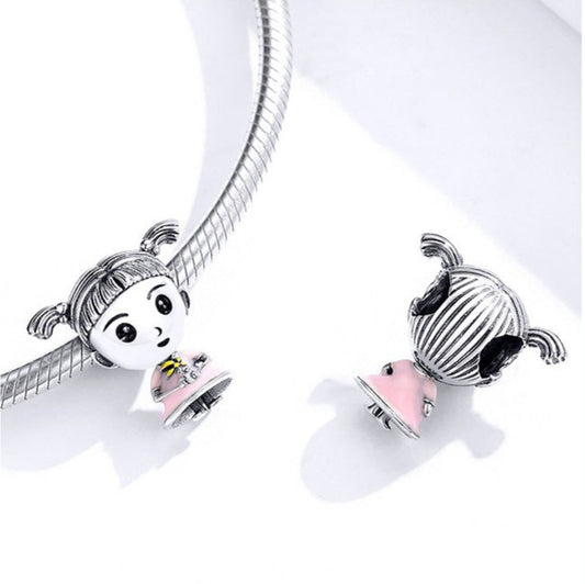 Charm Menina Vestido - 100% Prata 925