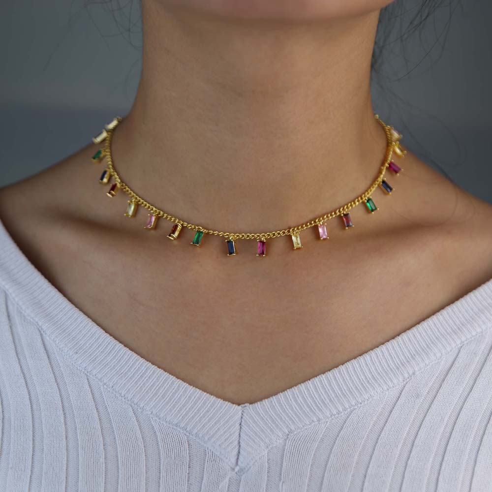 Colar Choker Colorido - Cravejado com zircônias