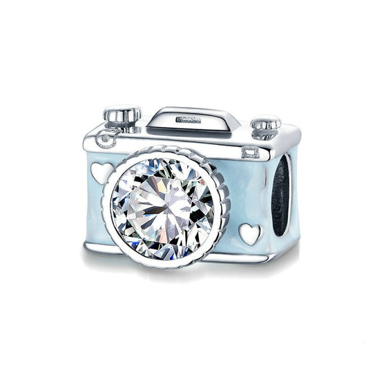 Charm Câmera Retrô - 100% Prata 925 com Zircônia