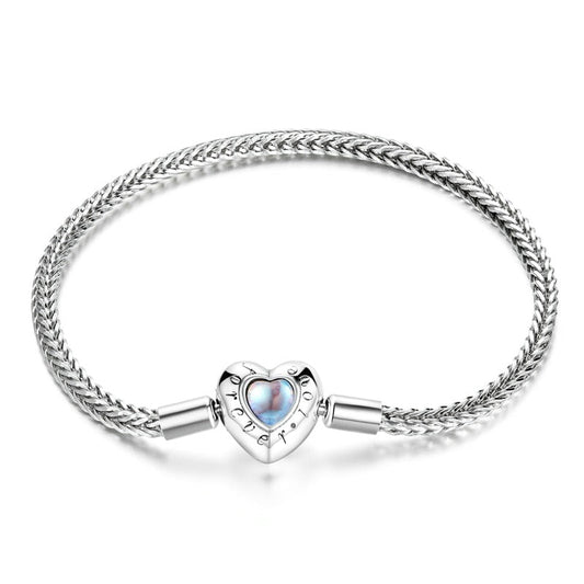 Bracelete Blue Heart - 100% Prata 925 Cravejado com Pedra da Lua