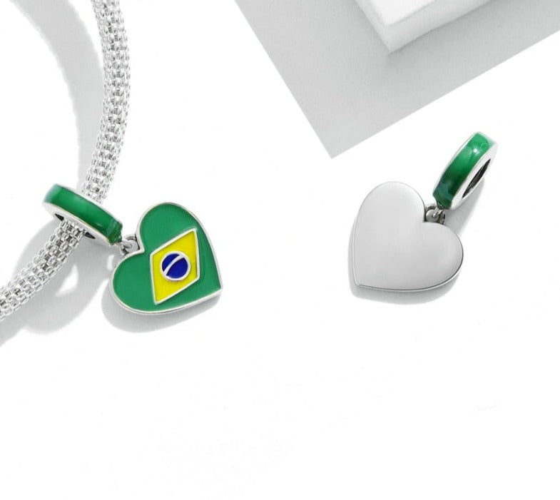 Charm Pendente Brasil - 100% Prata 925 Esmaltada