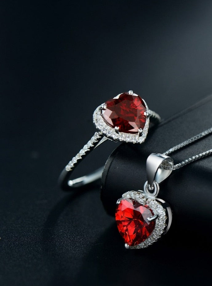 Conjunto Red Love - 100% Prata com zircônias