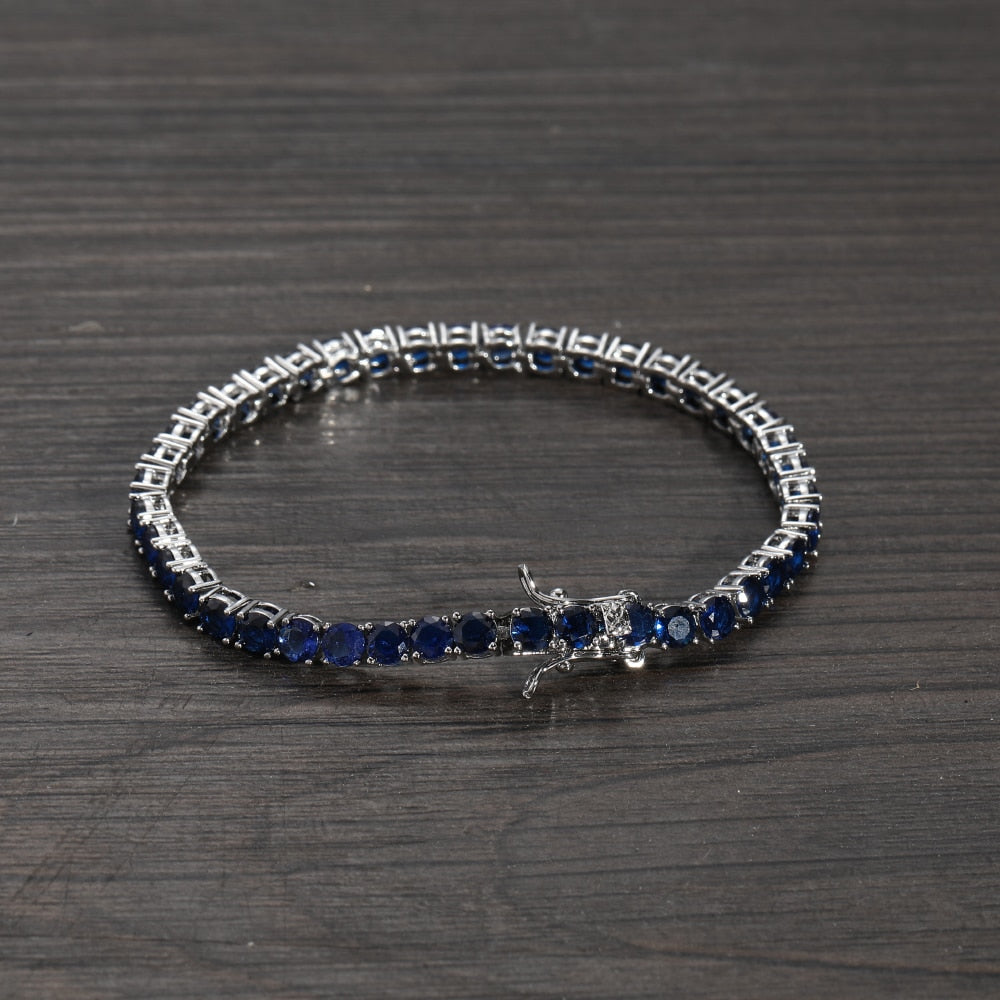 Pulseira Blue Stone 4mm - Cravejada com zircônias