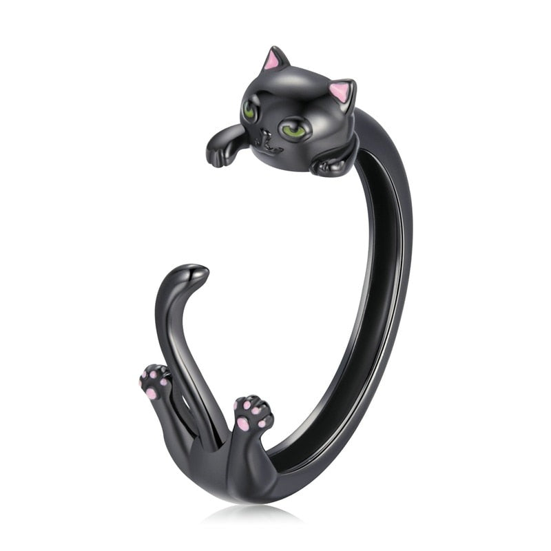 Anel Black Cat - 100% Prata 925 Esmaltada