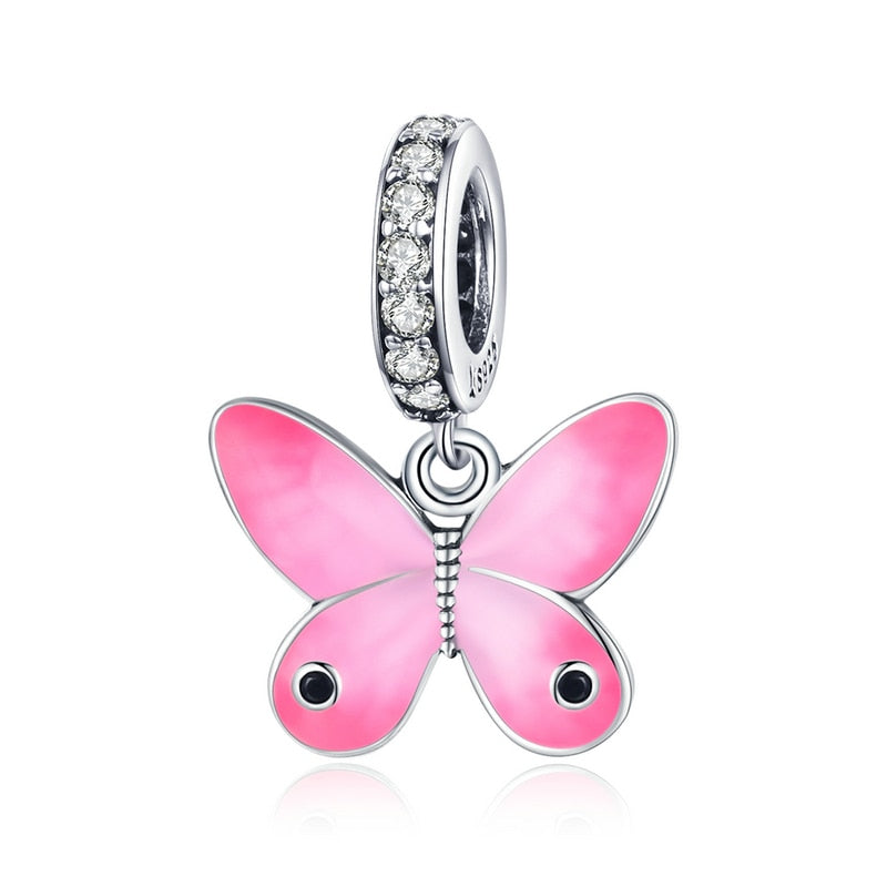 Charm Borboleta Rosa - 100% Prata 925 Esmaltada