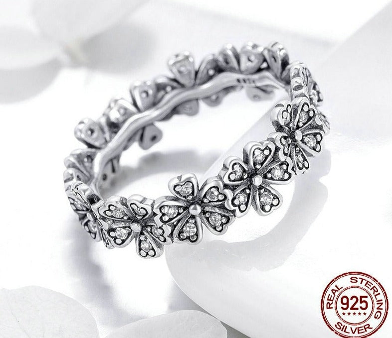 Anel Rustic Flower - 100% Prata 925 com Zircônias