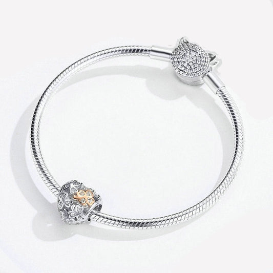 Charm Coração de Trevo - 100% Prata 925 com zircônias