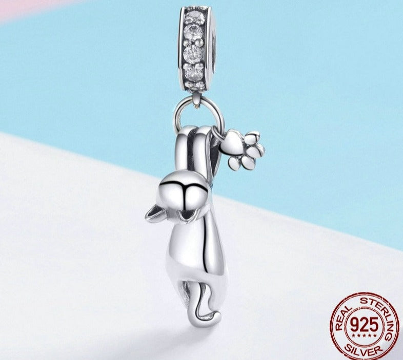 Charm Gato Pendente - 100% Prata 925 com zircônias