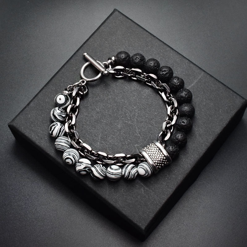 Pulseira Black Stone - Pedras Vulcânicas e Aço Inoxidável