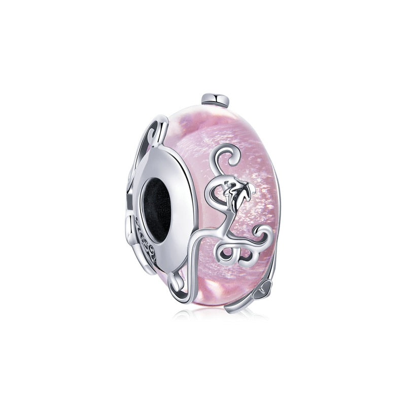 Charm Murano Rosa Cinderela Disney - 100% Prata 925