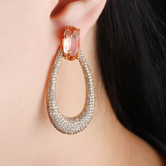 Brinco Gota Citrino- Cravejado com Zircônias