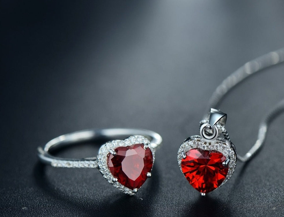 Conjunto Red Love - 100% Prata com zircônias