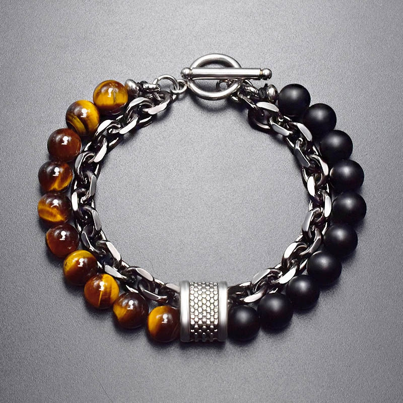 Pulseira Black Stone - Pedras Vulcânicas e Aço Inoxidável