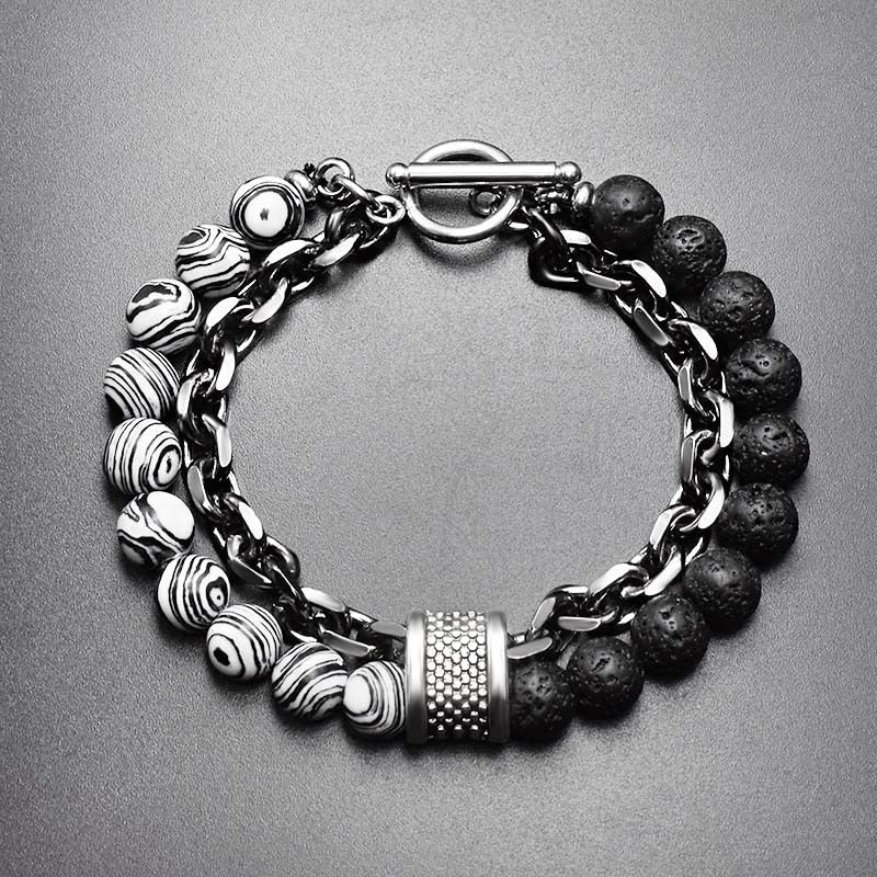 Pulseira Black Stone - Pedras Vulcânicas e Aço Inoxidável